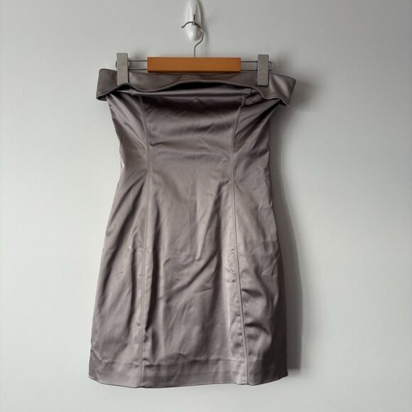 Aritzia Ten by Babaton Shimmer Satin Tube Dress Silver Grey Size 4 - Picture 4 of 7
